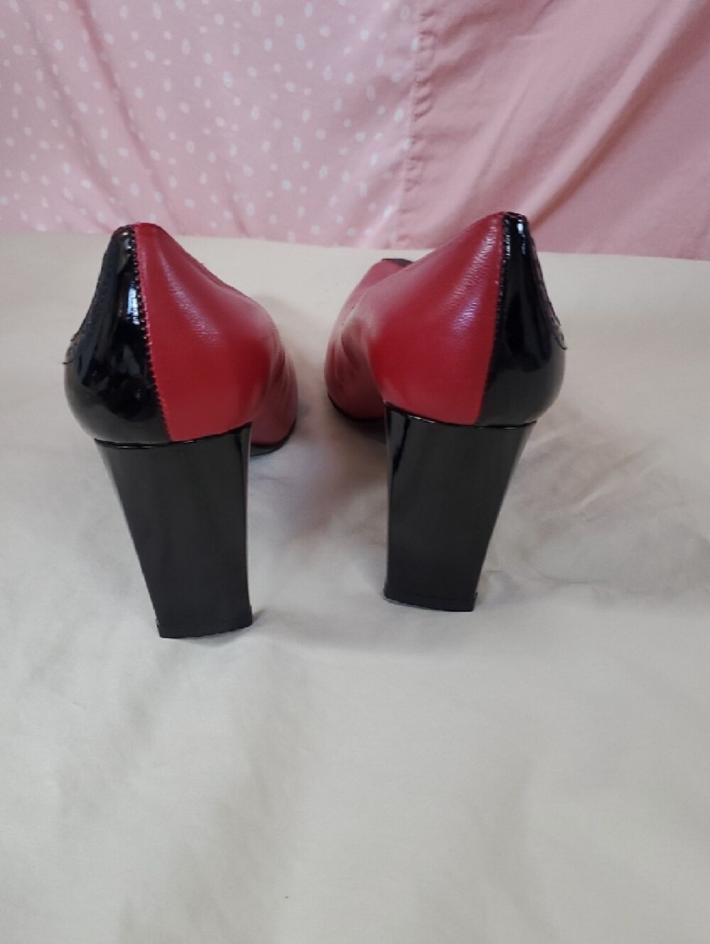 Bellini Red and Black Pointed Toe Pumps with Stud Trim - Picture 5 of 9